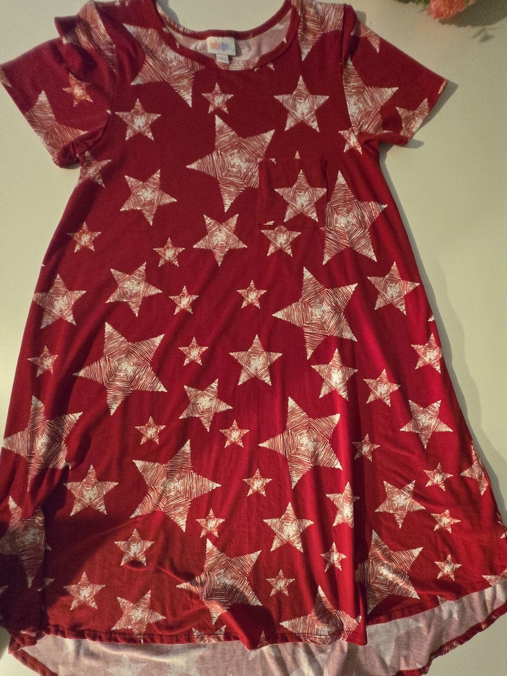 Red Star Print Short Sleeve Swing Dress